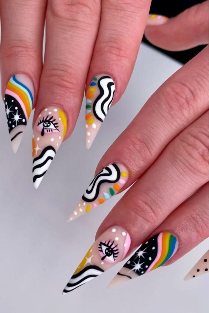 Artistic Rainbow Eye Nails