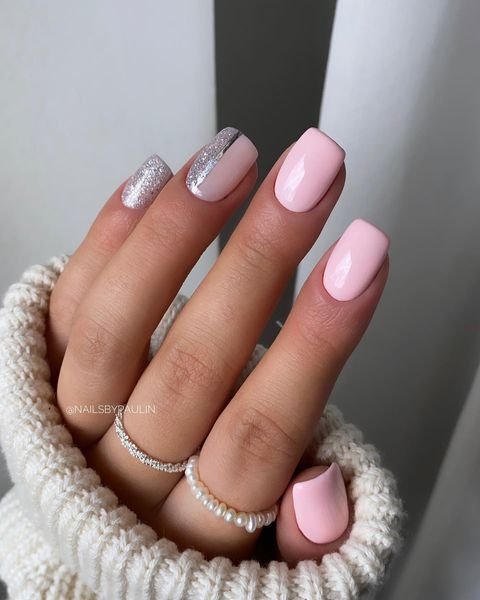 Baby Pink Sparkle Prom Nails