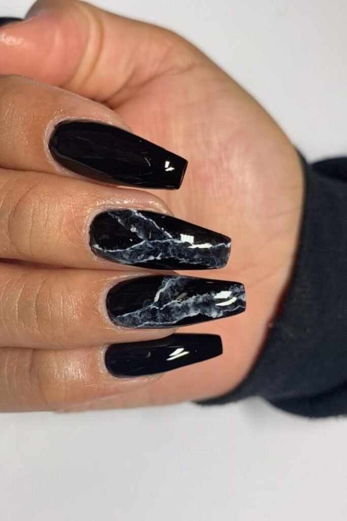 Black Marble Coffin Nails