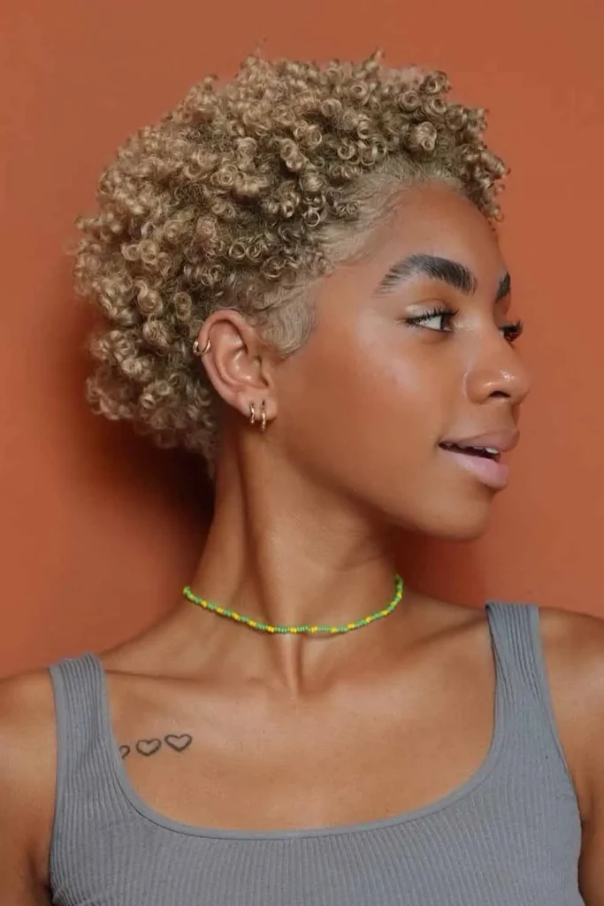 Blonde Curly Tapered Pixie Haircut