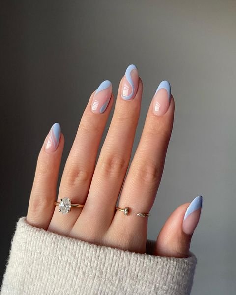 Blue Swirls Prom Nails