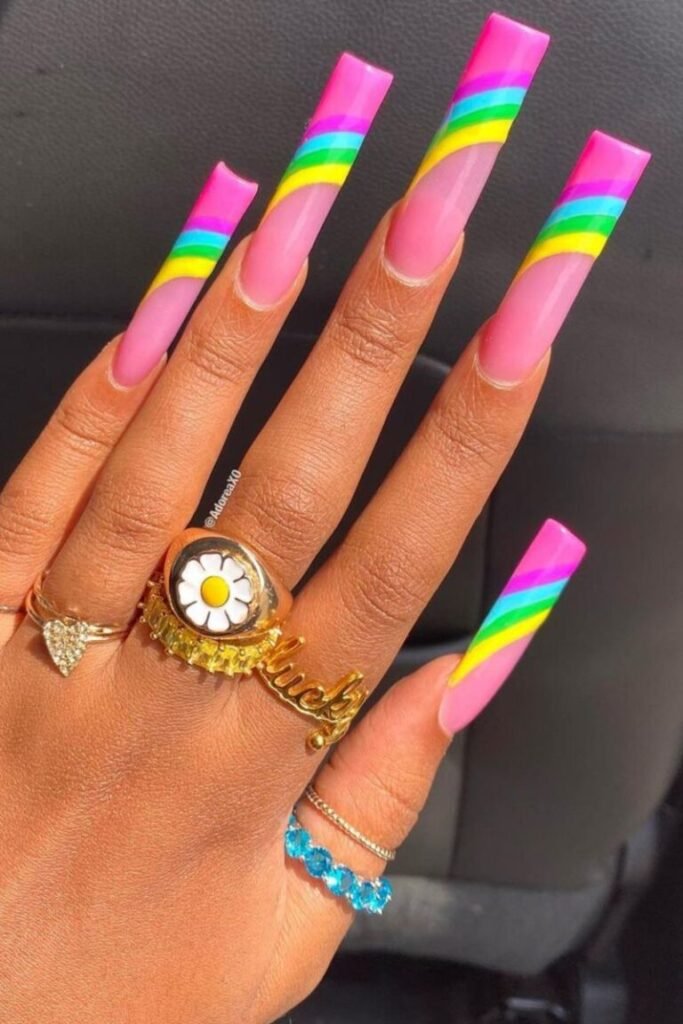 Bold Pink Rainbow Nail Tips