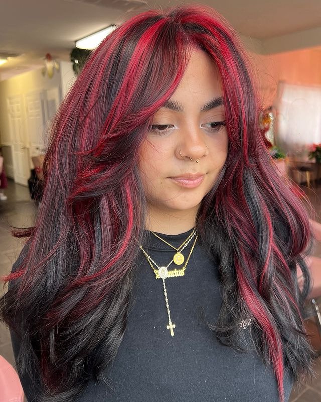 Bold Wine Red Shag Cut