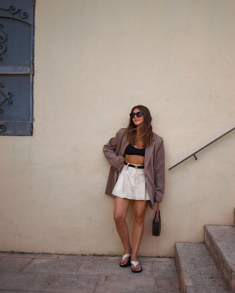 Bralette and Blazer with White Skirt