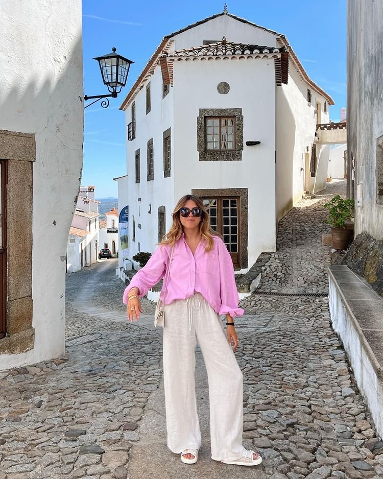 Bright Button Down Shirt Linen Pants