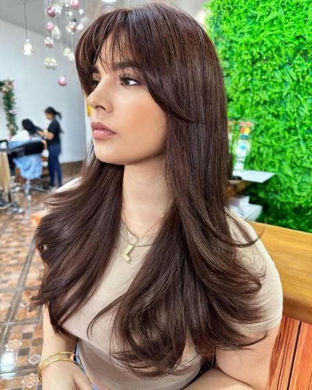 Butterfly Haircut with Full Bangs