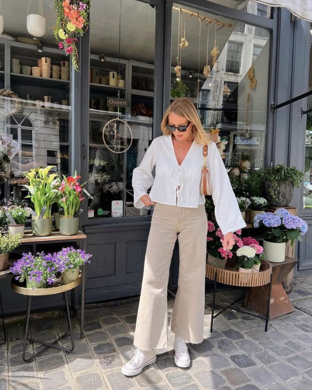Casual Nude Pants and White Top