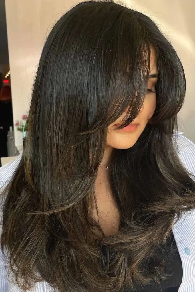 Chic Brunette Layers With Side Swept Bangs
