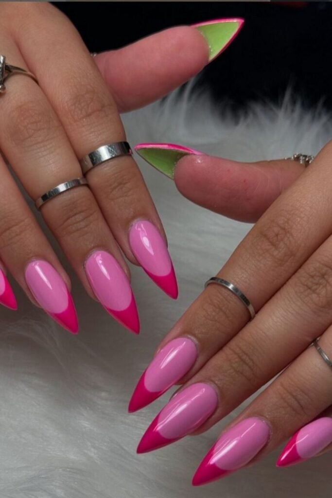 Chic Pink and Green Combo Nails