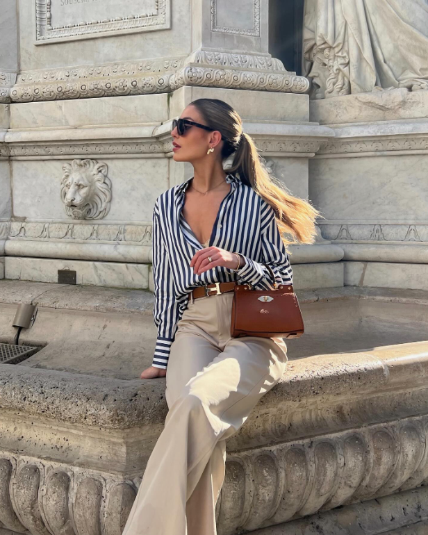 Classy stripes shirt and cream pants