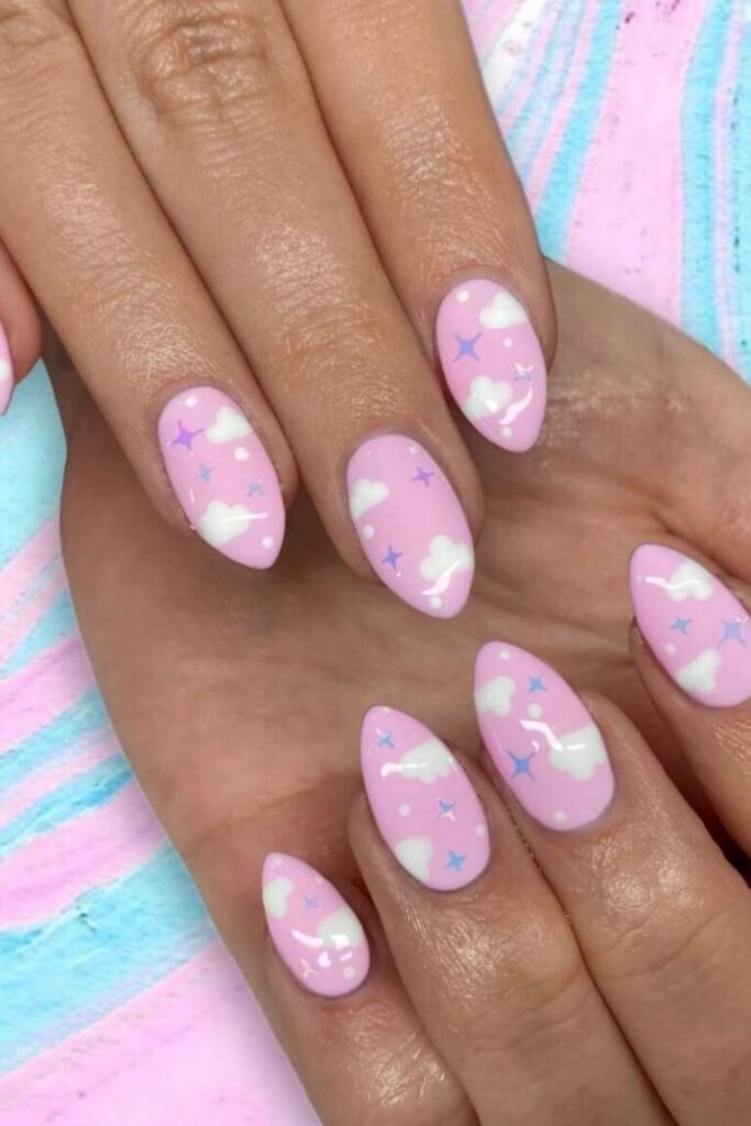Cloudy Sky Pink Nails