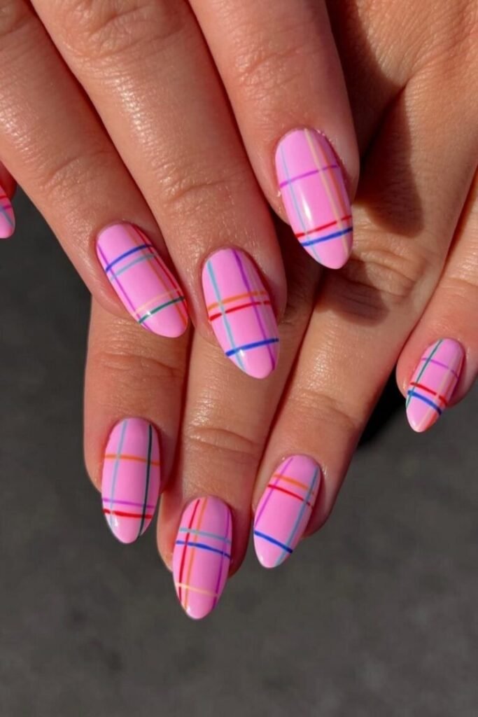 Colorful Plaid Pattern Nails