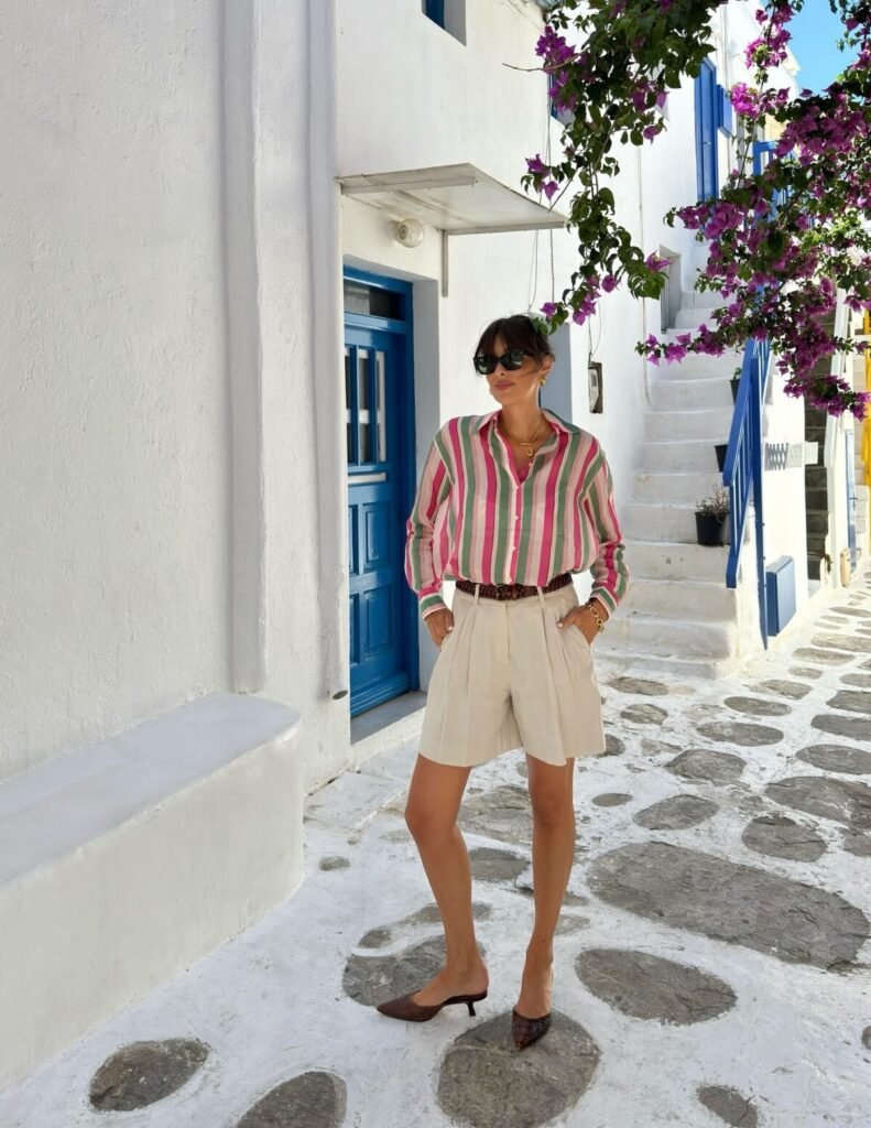 Colorful Stripes White Shorts