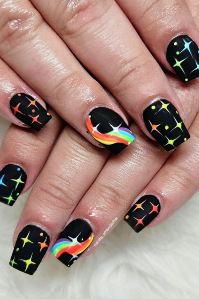 Cosmic Rainbow Star Nails