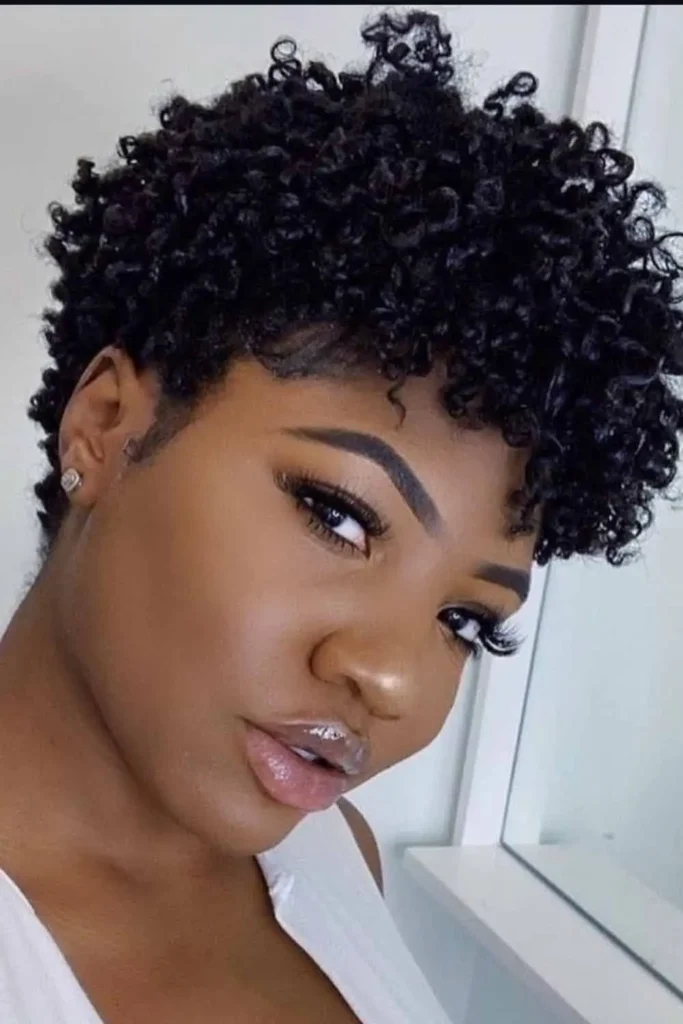Defined Tight Curl Pixie with Tapered Sides