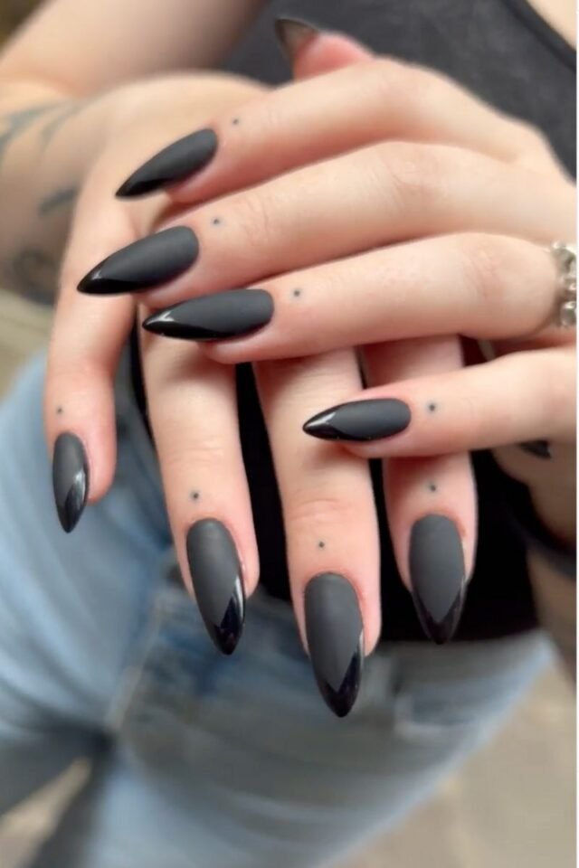 Edgy Matte and Glossy Black Nails