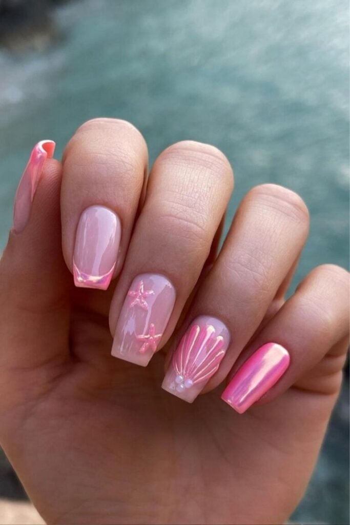 Elegant Seashells and Starfish Nails