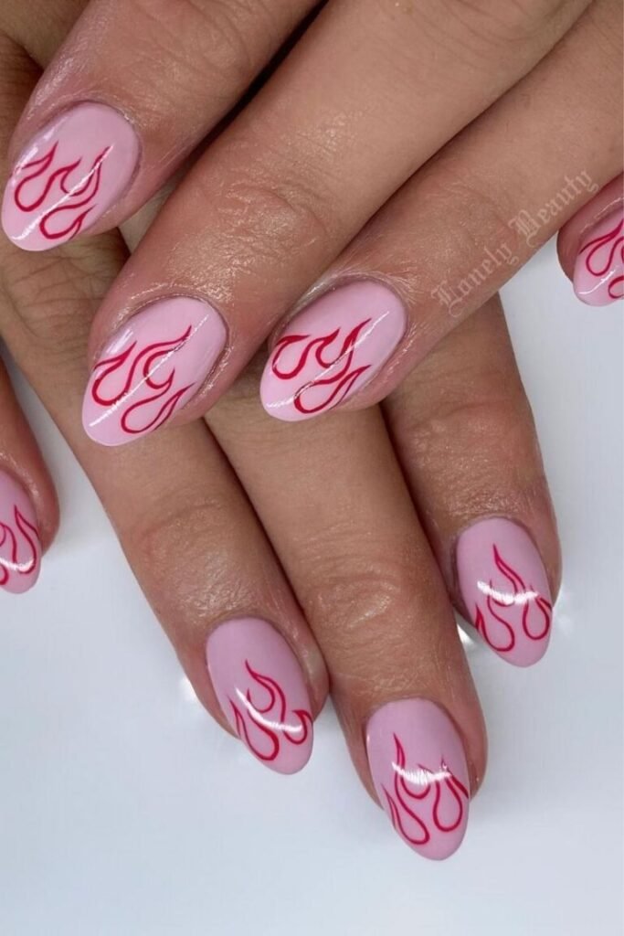 Fiery Flame Pink Nails