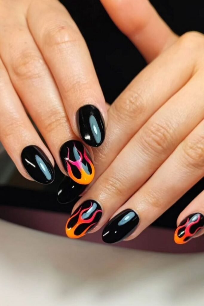 Fiery Neon Flames on Black Base