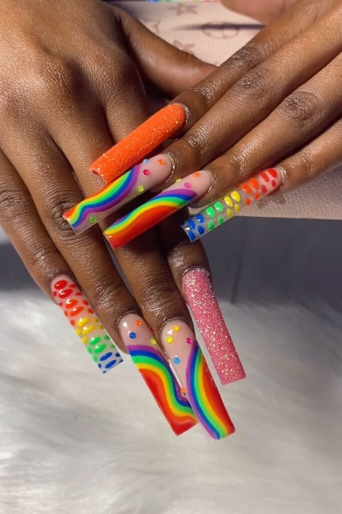 Glittery Rainbow Extra Long Nails