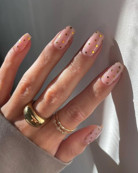Golden Polka Dots Prom Nails