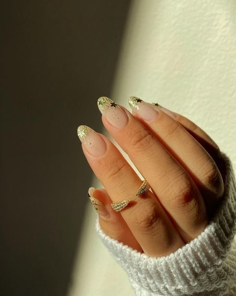 Golden Stars Prom Nails