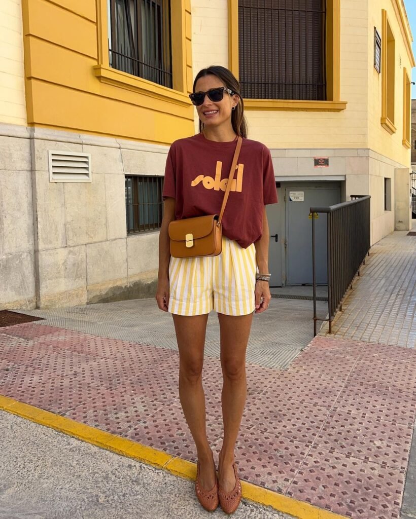 Graphic T Shirt Striped Shorts