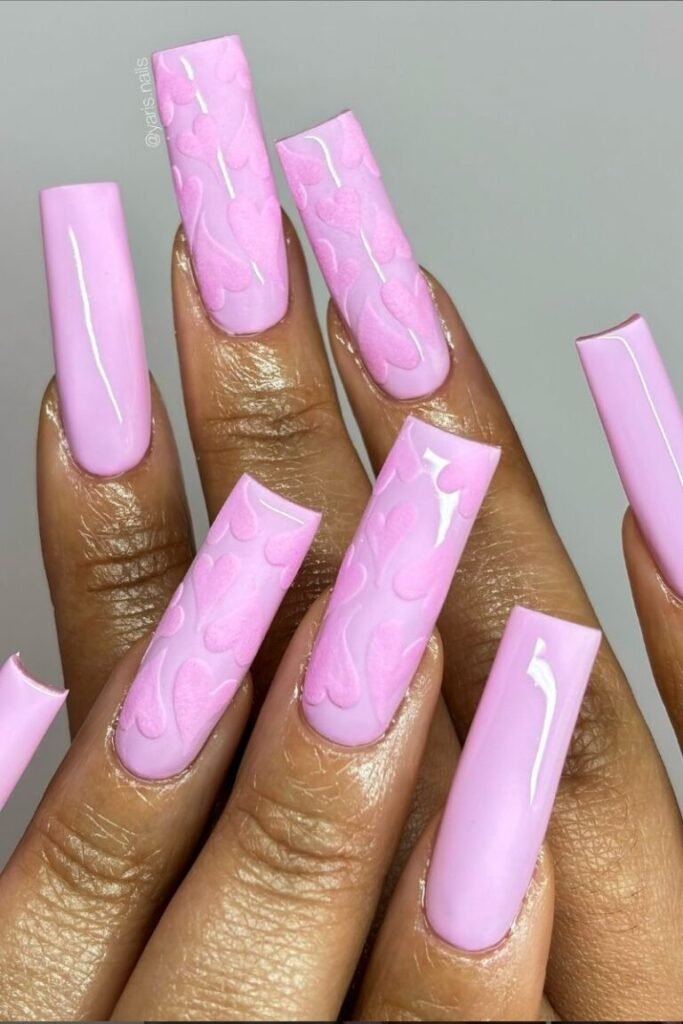 Heart Embossed Elegant Nails