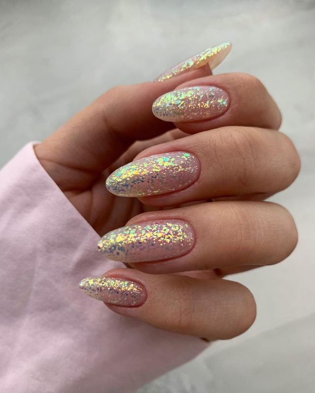 Iridescent Glitter Prom Nail Art