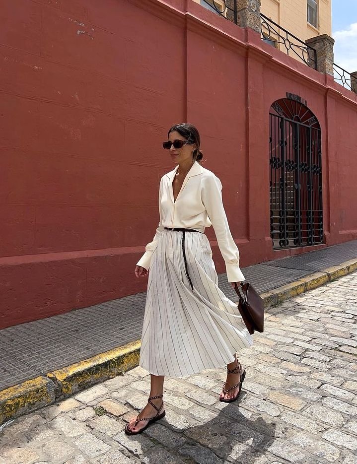 Ivory Silk Shirt with white maxi skirt