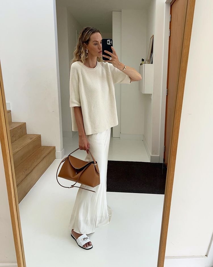 Knitted Top and White Skirt