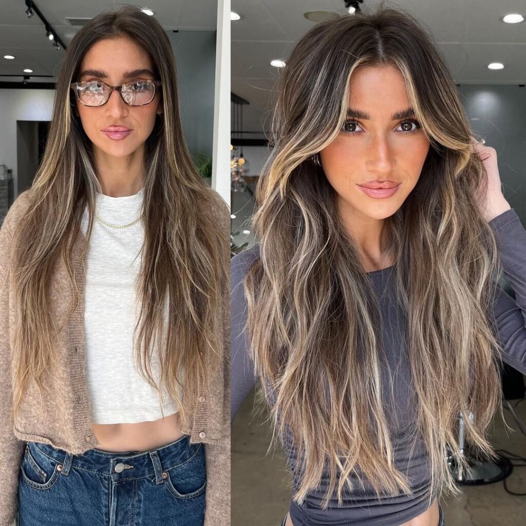 Long Layered Haircut With Blonde Highlights