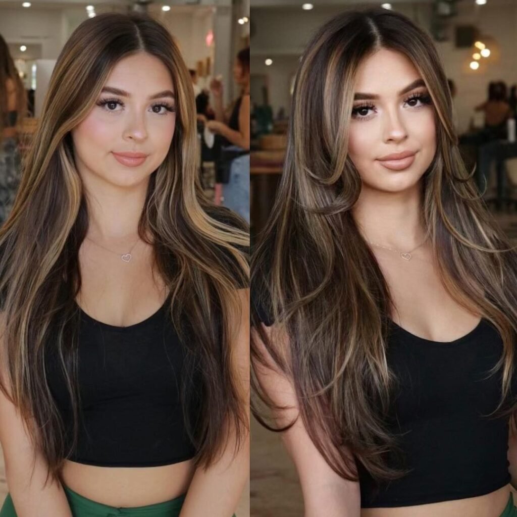 Long Layered Haircut With Curtain Bangs