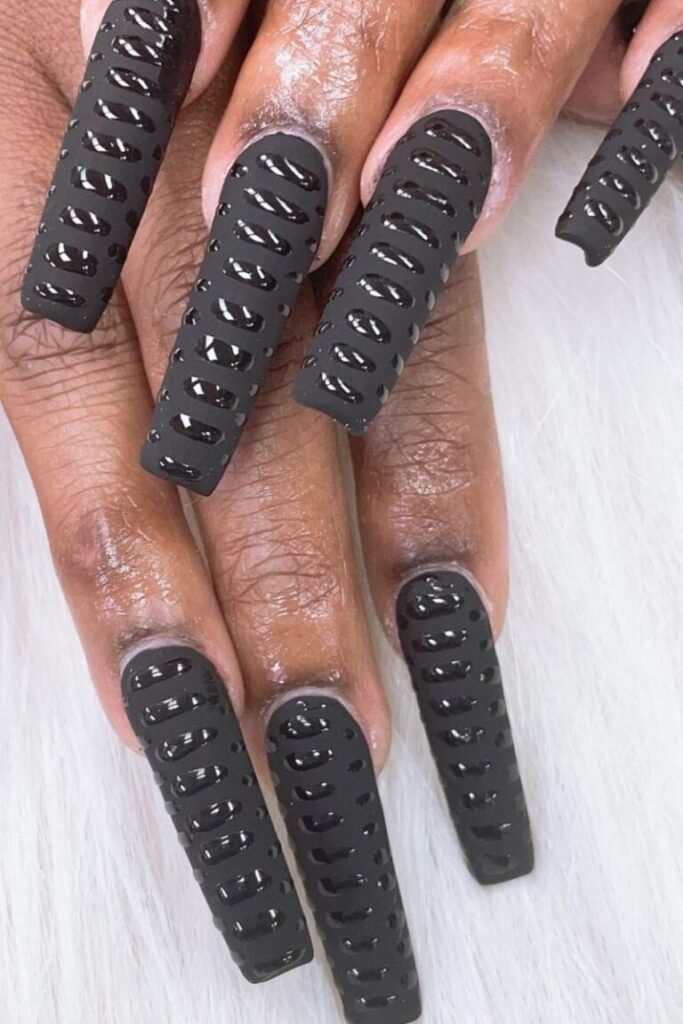 Matte and Glossy Black Texture Nails