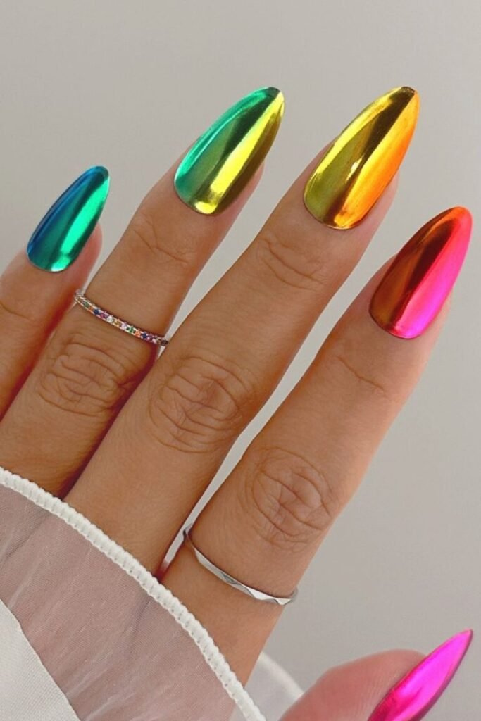 Metallic Rainbow Chrome Nails