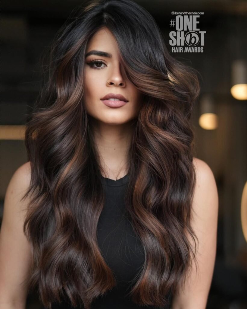 Multi Tonal Brunette Long Layered Hairstyle