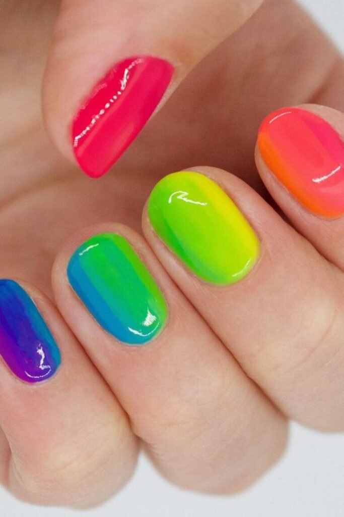 Neon Rainbow Gradient Nails