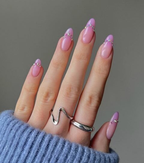 Ombre Rhinestones Prom Nails