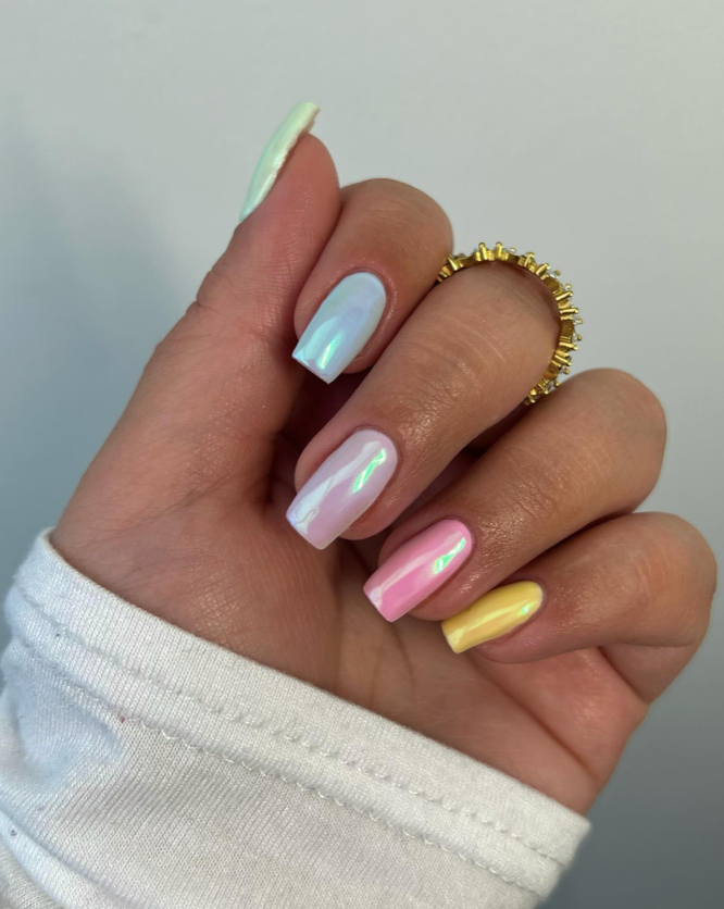 Pastel Chrome Spring Nails