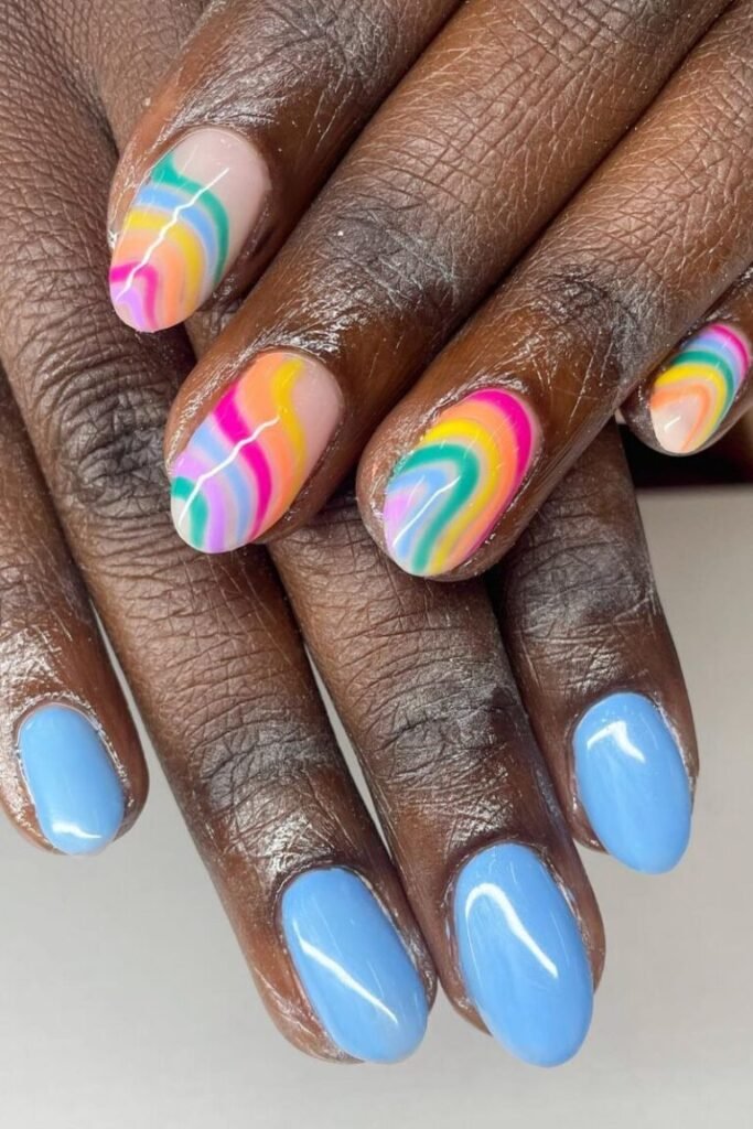 Pastel Rainbow Wave Nails