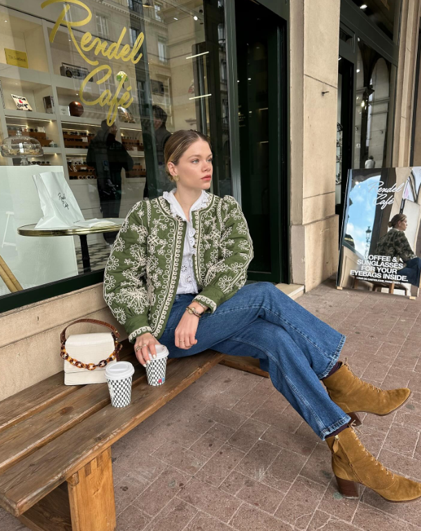 Patterned Spring Sweater and jeans