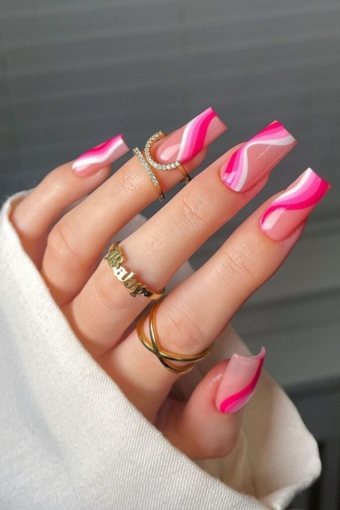 Pink Ribbon Swirl Nails
