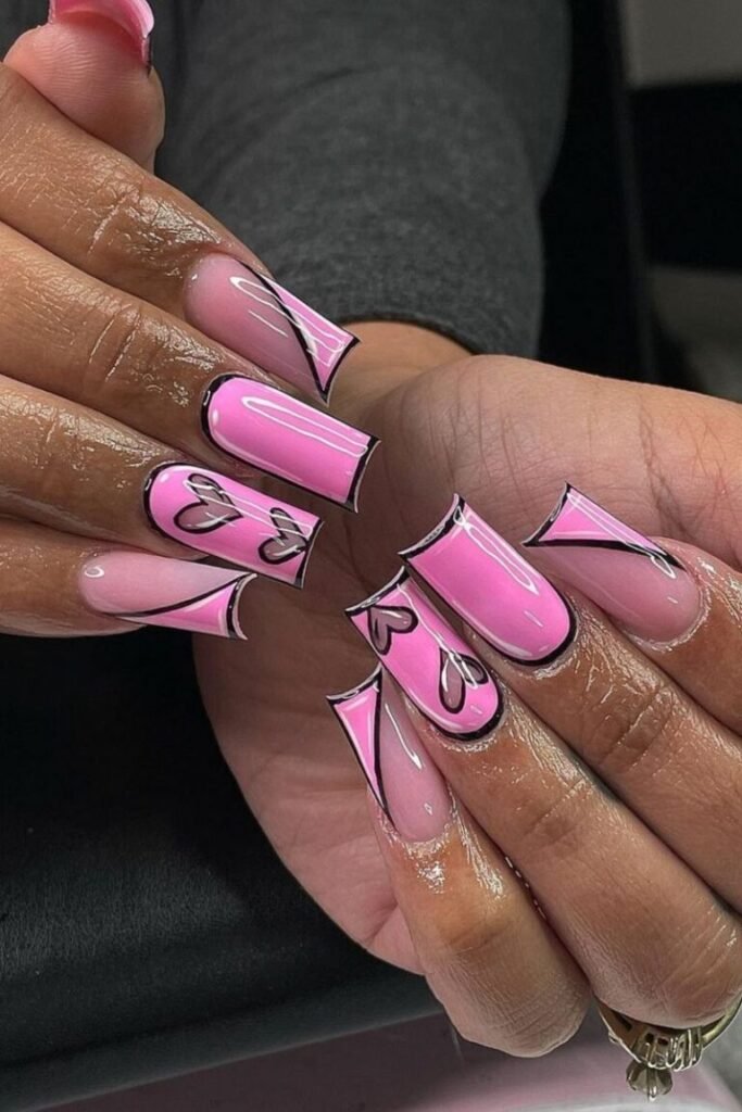 Pop Art Pink Nails