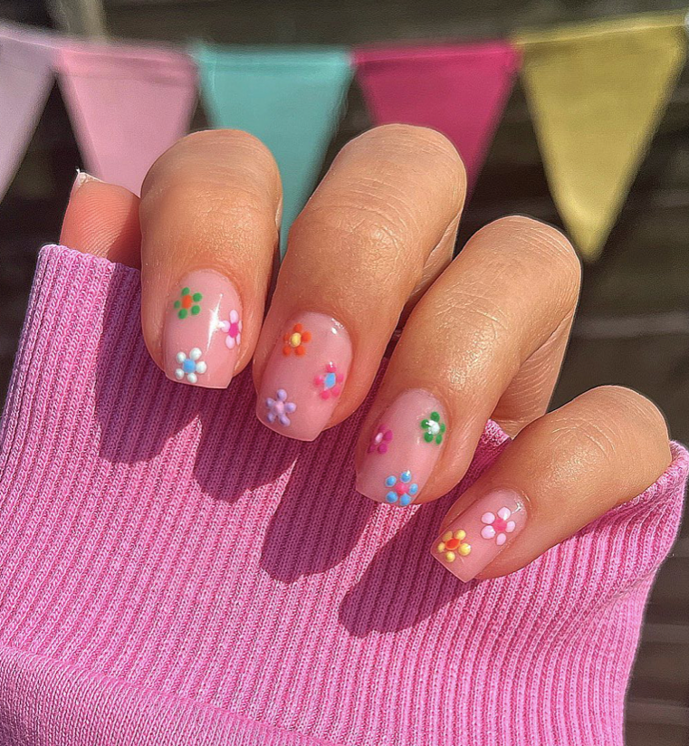 Rainbow Floral Nails