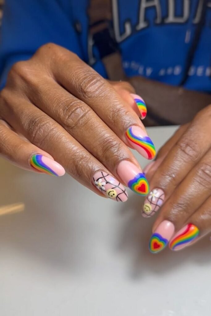 Rainbow and Smiley Face Nail Design