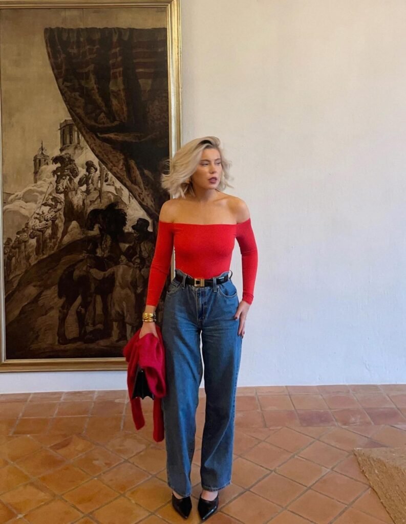 Red Top High Waisted Jeans