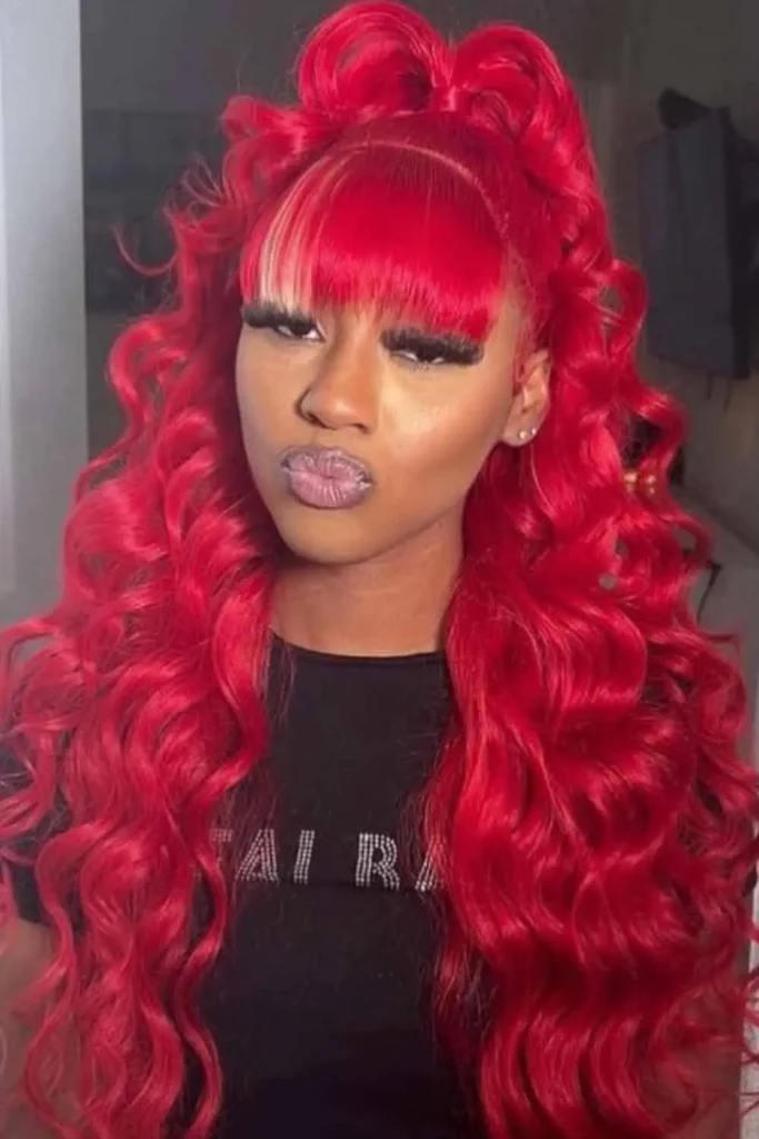 Red Weave With Soft Curls and Fringe