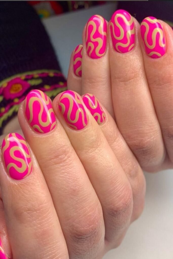 Retro Pink Nail Swirls