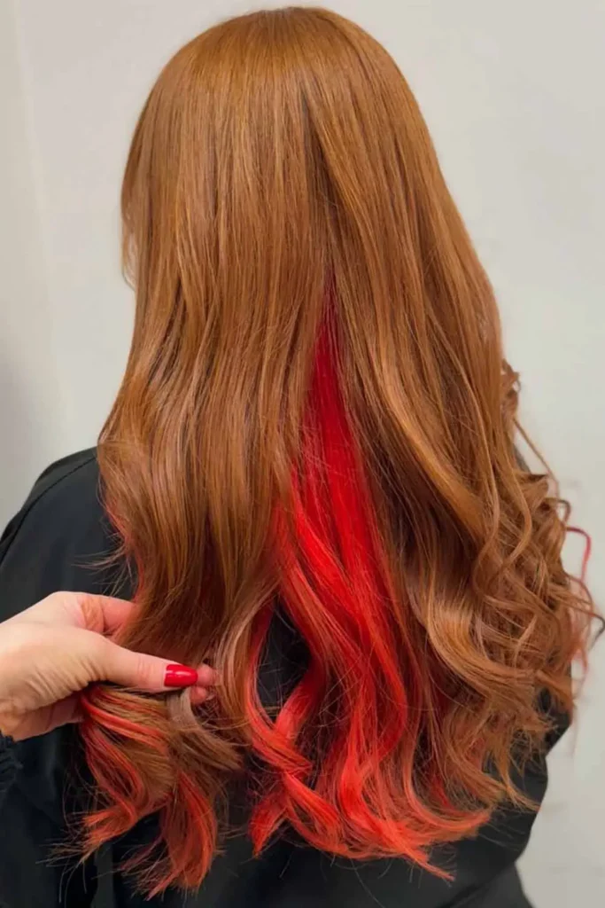 Scarlet Sunset Layers Peekaboo hair color