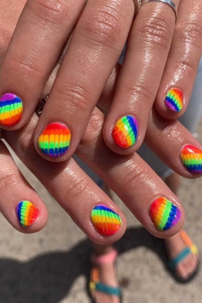 Short and Sweet Rainbow Scale Nails